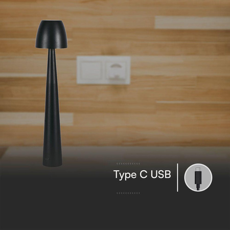 Lampka Biurkowa Nocna V-TAC 3W LED 37cm Ładowanie USB Ściemnianie Czarna 
