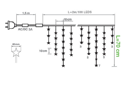 Kurtynka świetlna 100 LED GWIAZDKI biała zimna IP20 5mb 