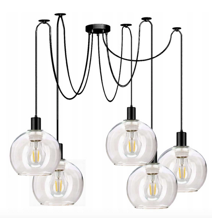 Lampa wisząca szklany pająk 5xE27 przezroczyste kule
