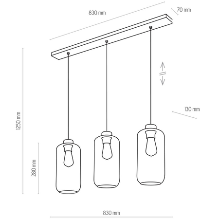 Lampa wisząca Szklana  3 x E27 listwa grafit lustrzany