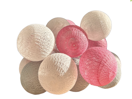 Lampki dekoracyjne COTTON BALLS 20xLED kule różowe szare na baterie 3xAA