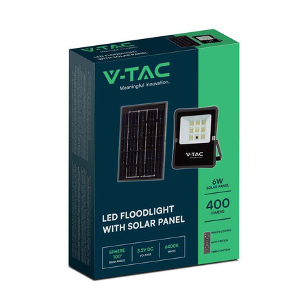 Projektor LED Solarny V-TAC 6W Pilot, AUTO, Timer IP65 VT-55050 4000K 400lm