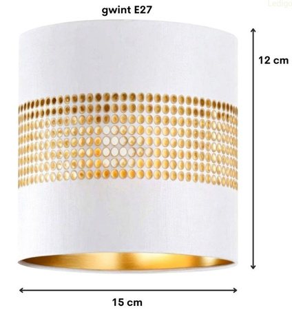 Abażur walec Oro Deluxe biało złoty 15cm E27