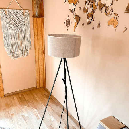 Lampa podłogowa NEPTUN trójnóg z abażurem walec len