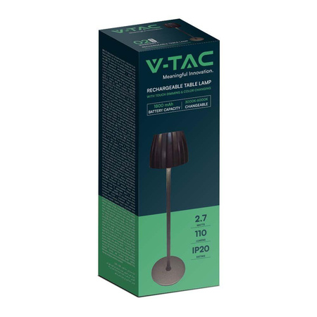 Lampka Biurkowa Nocna V-TAC 2,7W LED 34cm Ładowanie USB Ściemnianie Czarna 