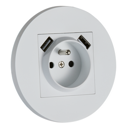 Gniazdo z bolcem + 2xUSB podtynkowe okrągłe metalowe TOGGLICA ROUND biały mat