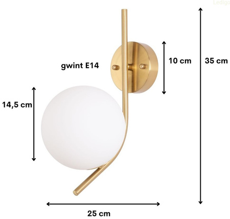 Kinkiet złoty Milano Aurora mleczna kula 1xE14