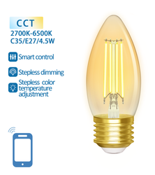 Inteligentna żarówka Smart LED FILAMENT E27 świeczka 4,5W Wi-Fi CCT  bursztynowa