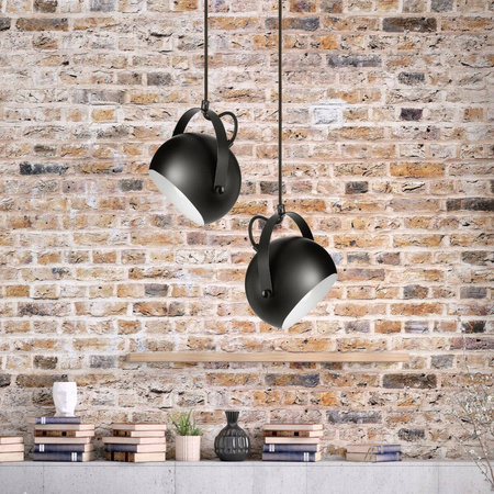 Lampa wisząca z uchwytem LEO  czarna okrągła metalowa loft