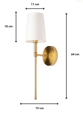 Kinkiet hotelowy z abażurem all white Hampton złoty 1xE14