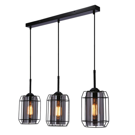 Lampa wisząca Jonera czarna 3xE27 klosz dymiony 33-08435