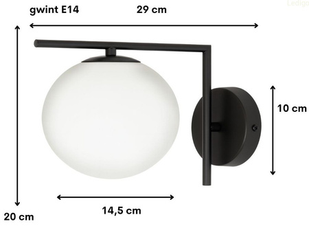 Kinkiet black Milano Sun mleczna kula E14