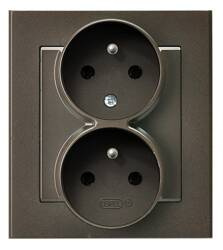 Gniazdo podwójne z uziemieniem z funkcją niezamienności faz, kompletne z ramką Ospel Sonata Czekoladowy Metalik