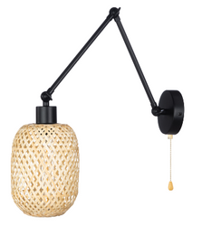 Kinkiet regulowany czarny klosz duży bambus z łańcuszkiem