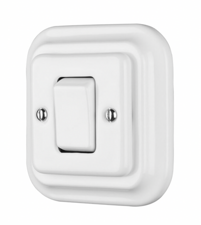 Włącznik ceramiczny podtynkowy krzyżowy kwadrat biały  bez ramki