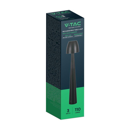 Lampka Biurkowa Nocna V-TAC 3W LED 37cm Ładowanie USB Ściemnianie Czarna 