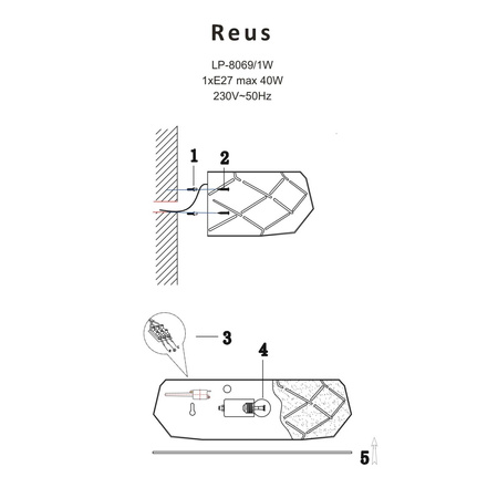 Kinkiet Reus 1xE27 czarny