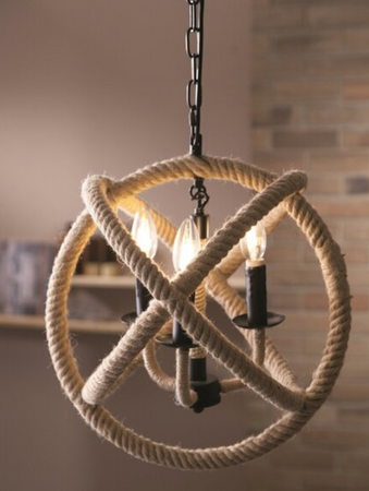 Lampa wisząca 3xE14 metal z liną jutową Boho Globe