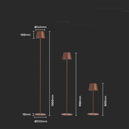 Lampa Podłogowa V-TAC 4W LED Brąz Corten IP54 Ładowalna VT-7544-C 3000K 300lm