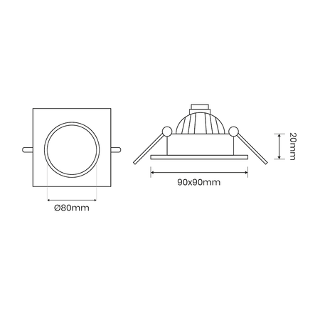 Oczko sufitowe szklane KWADRATOWE. Kolor: BIAŁY