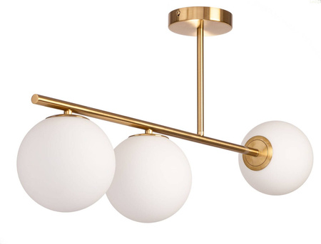 Lampa sufitowa Milano złota potrójna mleczne kule symetryczne 3xE14