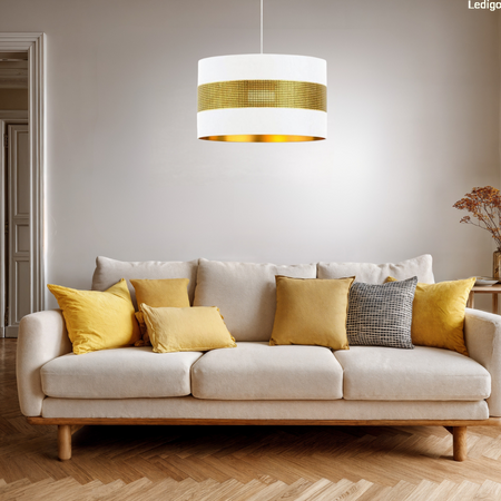 Lampa wisząca z abażurem ażurowa ORO Deluxe biało złota 35cm 