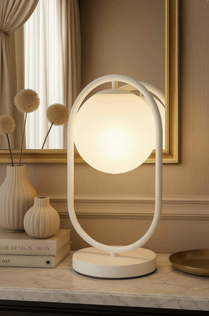 Lampka nocna stołowa elegancka Milano Ring E14 biała