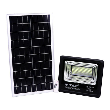 Projektor LED Solarny V-TAC 40W Czarny IP65, Pilot, Timer VT-200W 6000K 3100lm