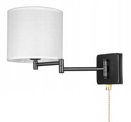 Kinkiet regulowany z białym abażurem czarny hotelowy z łańcuszkiem