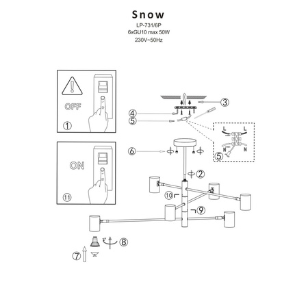 Light prestige Snow 6 wiszący złoty LP-731/6P GD
