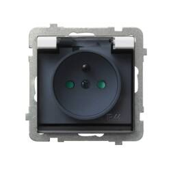 Gniazdo bryzgoszczelne z uziemieniem IP-44 z przesłonami torów prądowych wieczko przezroczyste Ospel Sonata Biała