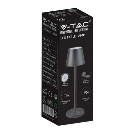 Lampka Biurkowa Nocna V-TAC 1,5W LED Ładowanie Ściemnianie IP54 Czarna 