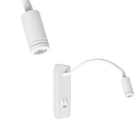 Lampka nocna Kinkiet LED Z USB BASE 8W+2W white biały