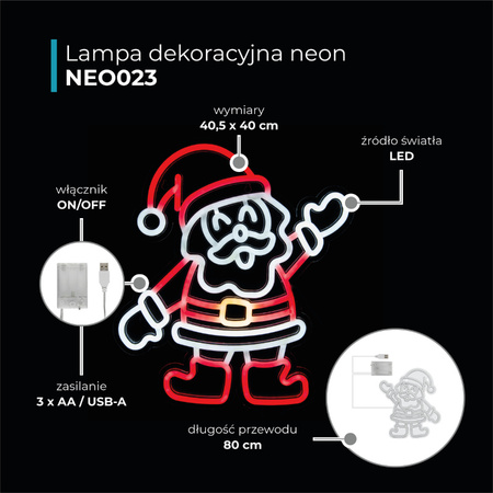 Dekoracja świetlna świąteczna Neon LED Mikołaj 40 x 43.5cm