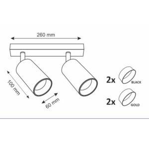 Lampa ścienno-sufitowa MARIBEL 2 GU10 czarno-złota + czarne pierścienie