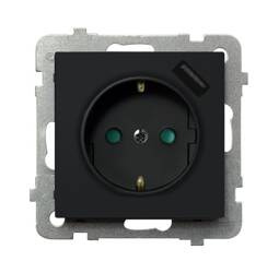Gniazdo pojedyncze z uziemieniem schuko z przesłonami torów prądowych, z ładowarką USB Ospel Sonata Czarny Metalik