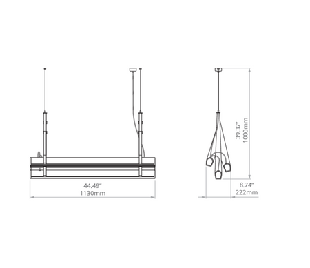 Kluś Lampa wisząca LED Tulip TU BUNCH ZW L=1131mm, mikropryzma liniowa, 76W, 4000K, DALI, SREBRNY