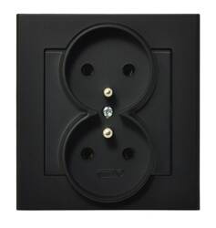 Gniazdo podwójne z uziemieniem kompletne z ramką Ospel Sonata Czarny Metalik