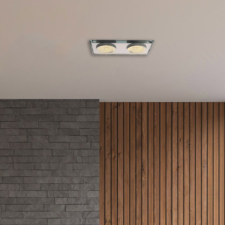 Oczko sufitowe szklane KWADRATOWE 2xGU10 Kolor: SREBNY