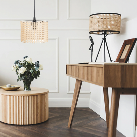 Lampa wisząca abażur rattanowy mały walec