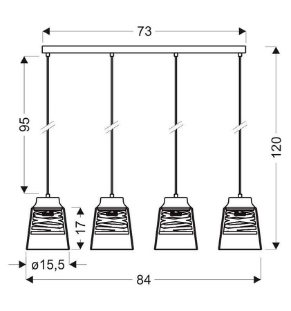 Lampa wisząca czarno-złota szkło 4xE27 Fresno