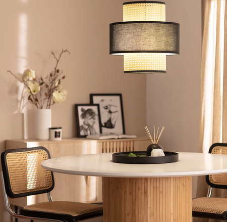 Rattanowa Lampa wisząca pleciona E27 czarna naturalna Boho