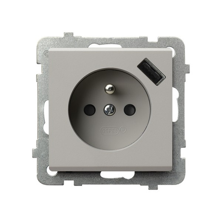 Ospel Sonata Kaszmir Gniazdo pojedyncze z uziemieniem z przesłonami torów prądowych, z ładowarką USB GP-1RZPUSB/m/82
