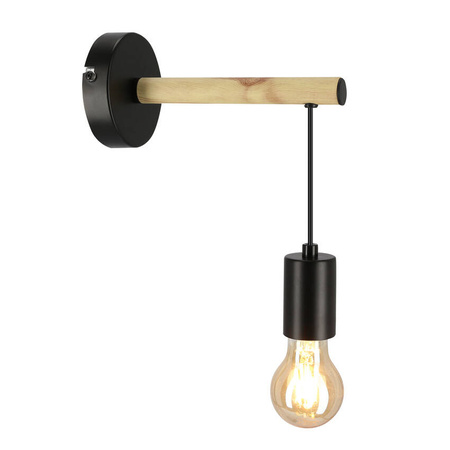 Lampa kinkiet pojedynczy czarny + drewno Izzy 21-75406