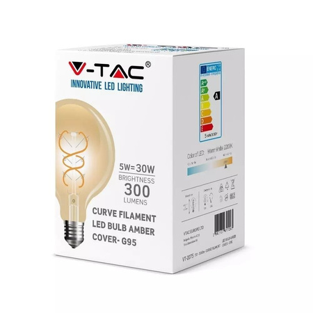 Żarówka LED V-TAC 5W Filament E27 Kula G95 Złota VT-2075 2200K 300lm