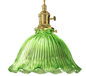 Lampa wisząca szklana 1xE27 zielona ryflowana Dalia