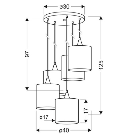 Lampa wisząca talerz czarny 5xE14 Long 35-73976
