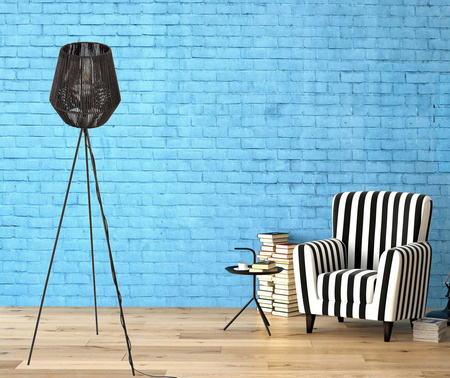 Lampa podłogowa NEPTUN trójnóg klosz pleciony czarny