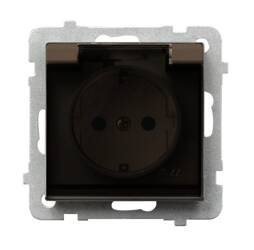 Gniazdo bryzgoszczelne z uziemieniem schuko IP-44 wieczko przezroczyste Ospel Sonata Czekoladowy Metalik