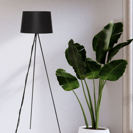 Lampa podłogowa NEPTUN trójnóg z czarnym abażurem stożek